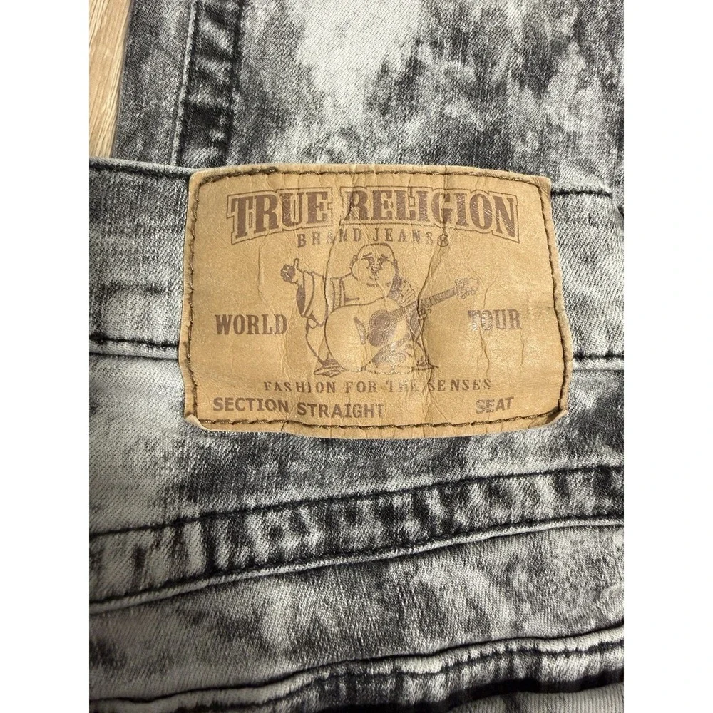 True Religion World Tour Straight Seat Acid Wash Men's Jeans Sz 36x32 Red stitch - Picture 4 of 10
